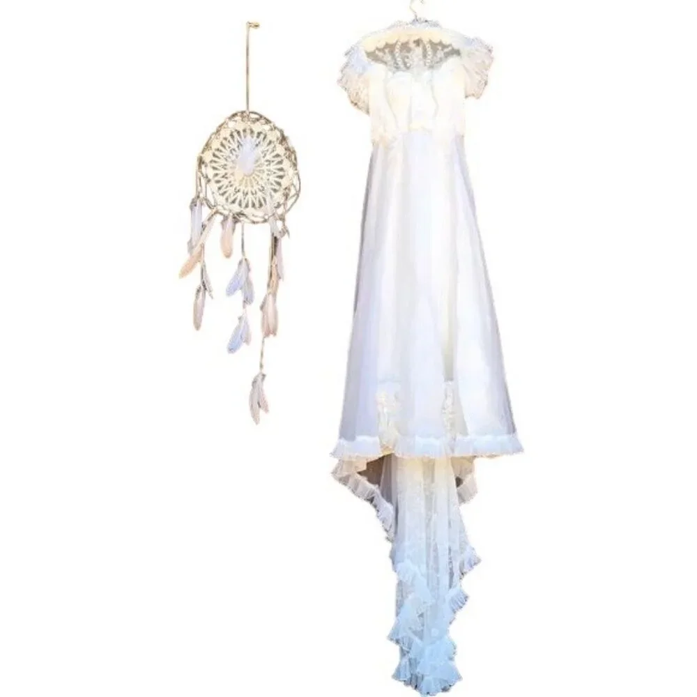 Vintage Handmade White Lace Wedding Dress 1985 Ruffles Cottage Core 4/6 - Picture 5 of 16